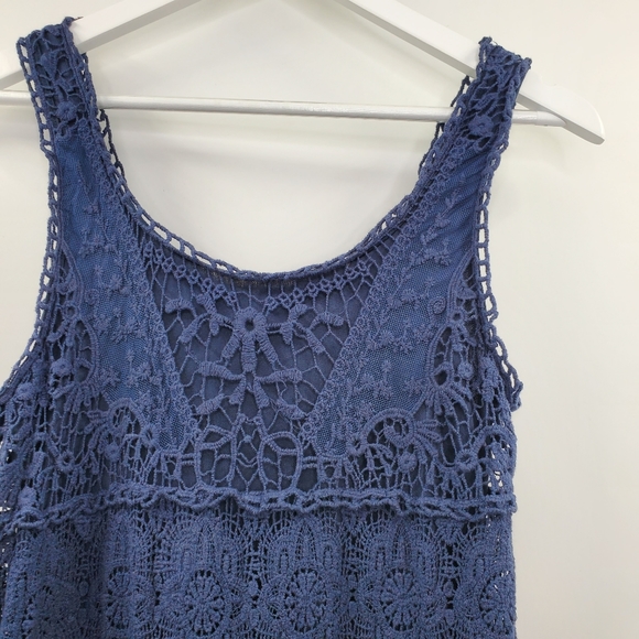 UO Staring At Stars Blue Crochet Boho Dress Tiered - Picture 2 of 6